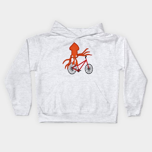 Squid On A Bicycle Kids Hoodie by CatGirl101